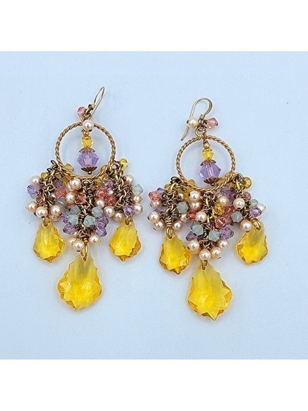 Earrings Pastel Colours Yellow Crystal Drops From Etsy #2040